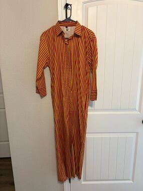 Button-Up Striped Maxi Dress in Hot Pink & Lime